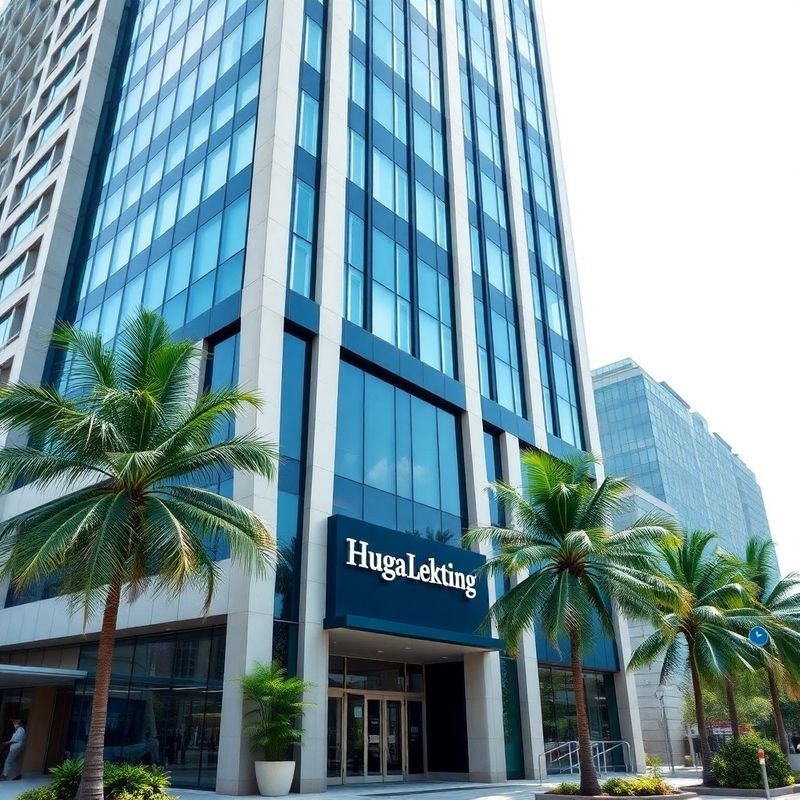 Cloudxalpha's Kuala Lumpur office building facade with glass and concrete architecture and tropical palm trees
